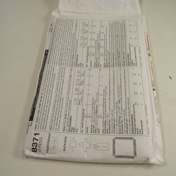 Simplicity 8371 Clothing Sewing Pattern NB- 18mts UNCUT Overalls, Jacket etc - Picture 9 of 9